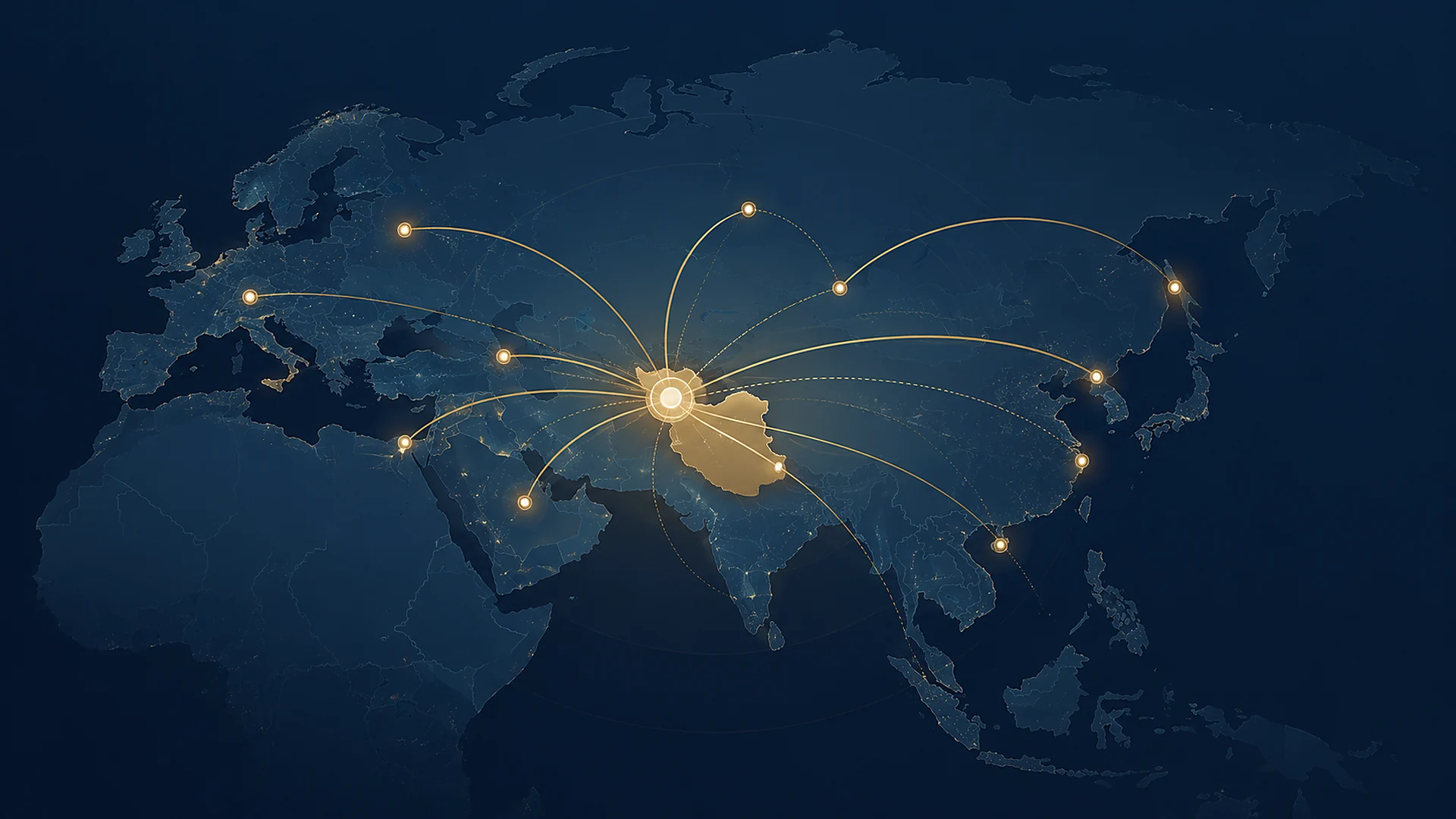 Indicative map of Iran-centered trade links to China, Hong Kong, Southeast Asia, and other regional markets